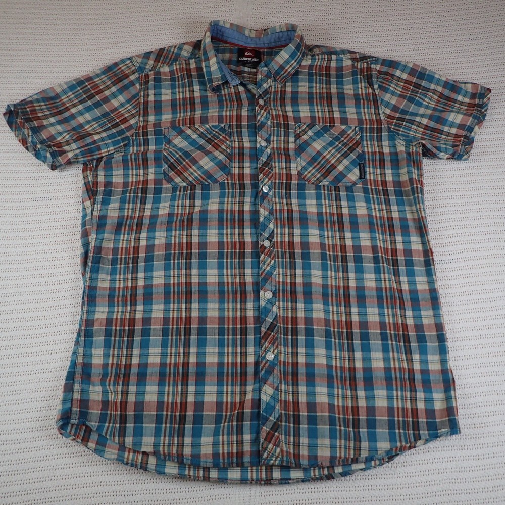 Quicksilver Men's Button-Up shirt, Blue & Red Striped, Size: Large